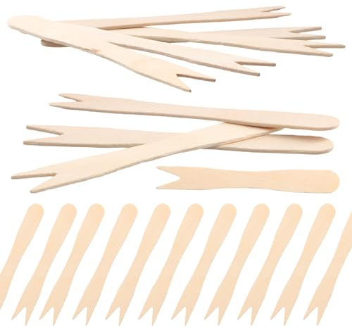 Litinliv 200 Stück Pommes Gabel aus Holz, Obstgabeln, Birkenholz Holzgabeln, Obstgabeln aus natürlichem, Holz Snackgabel, Mini Holzgabeln für Picknick, Bankett, Partys, Camping (85MM)