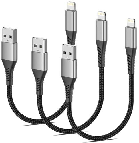 Short iPhone Charging Cable [30CM, 3Pack], MFi Certified Nylon 0.3M USB A to Lightning Lead iPhone Fast Charging Cable Compatible for iPhone 14 1312 11 Pro Max Xs Xr X 8 7 6 Plus SE iPad Air/Mini