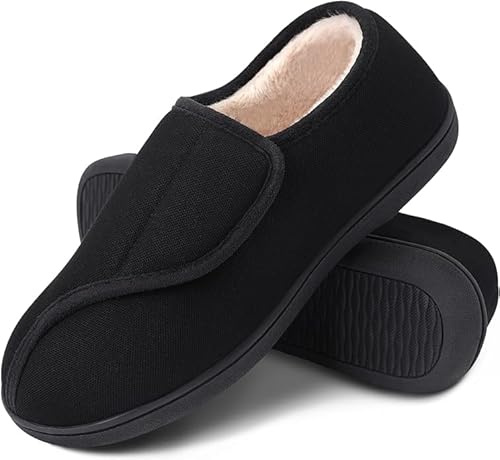 MIXIN Womens Slippers Adjustable Closure Toe Swollen Feet Diabetic Slipper Shoes Memory Foam Comfy House Shoes Black Size 6