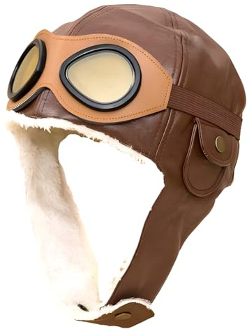 FNA FASHIONS Biggles Hat with Attached Glasses – Dark Brown | Aviator Grandpa's Great Escape Fancy Dress Kit| WWII pilot hat - For Head Sizes Upto 55cm