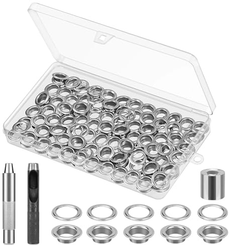 Szaboviktoria 120 Sets Ösen Set, 10mm Ösen Werkzeug,Metallösen,Lochnieten,Ringösen,Ösen für Planen,Inklusive Montagewerkzeug, Lochwerkzeug, Basis,Geeignet für Markisen, Vorhänge, Lederwaren