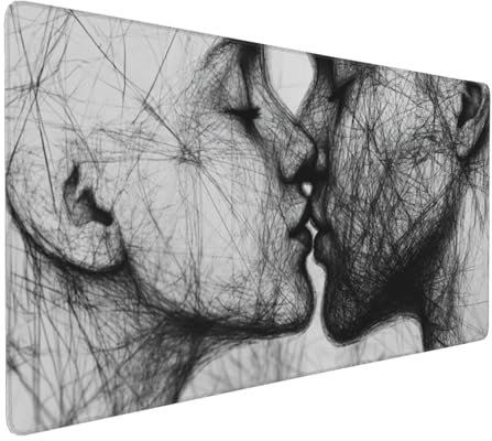 Large Mouse Pad 1200x600x4mm Black And White Gaming Mouse Mat Couple XL Mousepad Anti-Fray Stitched Edges with Non-Slip Rubber Base,Ergonomic Mouse Pad Extended Desk Mat,Office Accessories Laptop