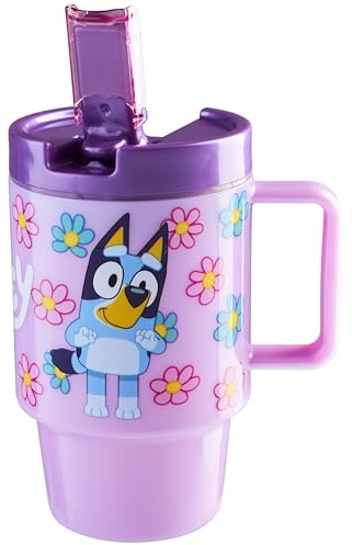 Get Trend Bluey Gourde Enfant 500ml avec Paille et Anse, Gobelet Enfant Étanche Sans BPA, Bouteille Plastique Réutilisable pour École et Voyages (Violet Bleuy)