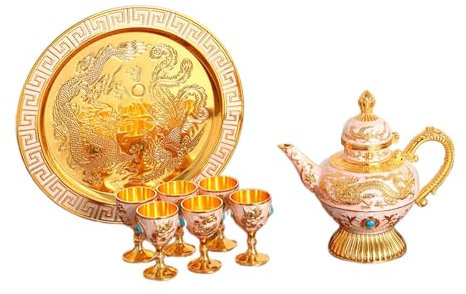 Folpus Set di caffettiera Turca Set di bollitore per tè Set di Bicchieri Set di Acqua Creativa per servire l'acqua Set di Servizi da tè per Tavolo da Pranzo, Oro Bianco