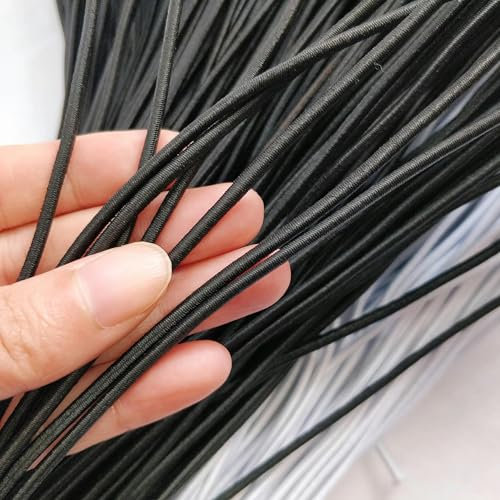 Banda elástica redonda fuerte de 2 mm, color y negro, cuerda elástica de goma para coser prendas, accesorios de costura DIY, negro, 20 mm, 10 m