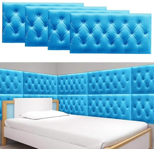 Kopfteil Bett Wandkissen Die Polster Packung mit 4 Paneelen, Wandpolsterung für Kinder mit Autismus, 35 x 70 cm, abziehbare und aufklebbare Kopfteilpaneele, gepolsterte Wandpaneele, kollisionssichere
