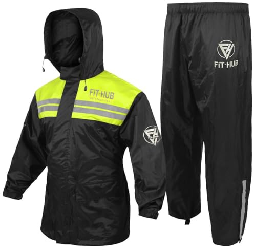 MEN RAIN SUIT WATERPROOF MOTORCYCLE MOTORBIKE HEAVY DUTY 2PC RAIN OVER JACKET TROUSER MEN SUIT (FLOURSCENT, 2XL)