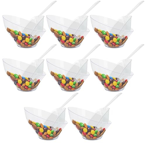 R-kay 16 Pcs Candy Bowls And Plastic Scoops Set - 8 Clear Plastic Candy Bowl 20 Oz And 8 Scoop 6.5 Inch Buffet Containers Set Heavy Duty