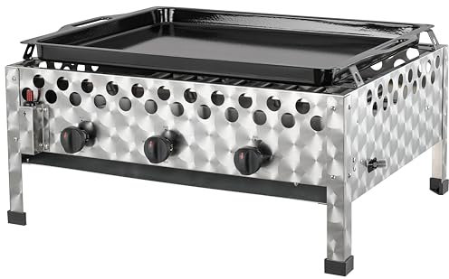 tepro Gasgrill Wurstbräter mit Grillpfanne, 3 Edelstahl-Brenner je circa 4 kW, Grillfläche circa 56,5 x 46,5 cm, Maße circa 60 x 54,5 x 28,2 cm