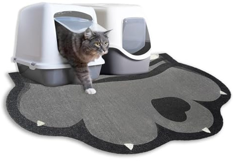 Katzenstreu Matte, 90 x 60 cm Katzenklo Matte Groß für Katzenklo, rutschfest und wasserdicht Katzentoilette Matte, leicht zu reinigen, niedliche weiche PVC Katzenklo Unterlage, Grau