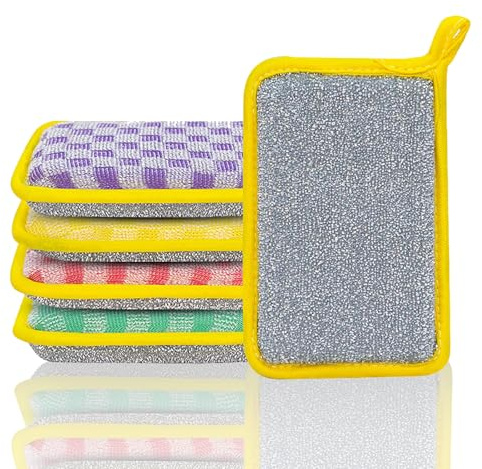 XdealCozyxc Lot de 5 éponges multi-usages double face en fibre de bambou pour nettoyer la vaisselle (couleur aléatoire)