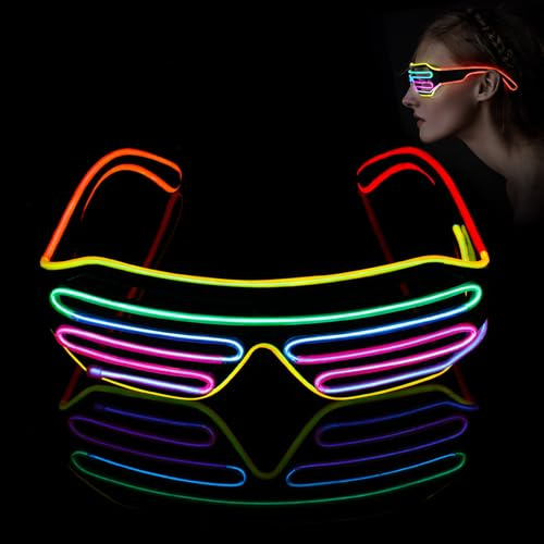 Hifot Colorati Occhiali LED Party, Neon LED Occhiali Luminosi per Feste con Filo EL, Divertenti 4 Modalità Flash Luce per Feste Rave Concerti EDM Bar Club Natale Discoteca Danza Partito DJ Techno