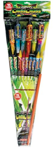 SPARKLERS CLUB Sachet de 15 Pétards Fusées Criss Cross® - Double Effet Comète & Wouah - 16 à 45 mm - Portée 40 m - Feux d?Artifice Catégorie F1 - Usage Extérieur
