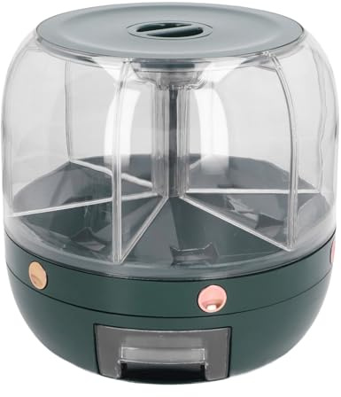 Naroote Food Grain Storage Container, 3.5kg Capacity 360 Degree Rotation Rice Dispenser Multi Compartments One Click Operation for Grains for Beans (Green)
