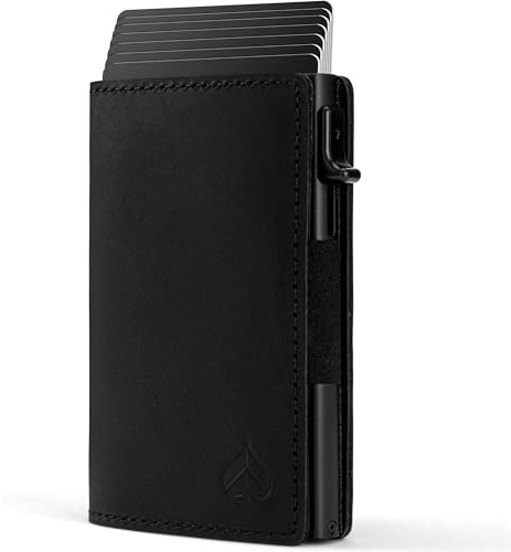 CARD Nine! Magnet Kartenetui S - Premium Slim Wallet - Geldbörse mit RFID-Schutz - Portemonnaie für Herren - Geldbeutel mit Magnetverschluss (Crazy-Horse-Leder Schwarz, Münzfach)
