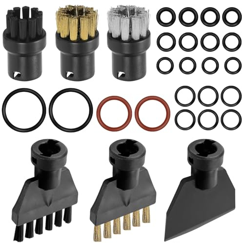 CiShow 6 accessori per pulitore a vapore compatibili con Kärcher, spazzola rotonda, spazzole piatte in nylon e ottone, pulitore a vapore manuale, paletta in plastica, spazzola metallica per mobili da