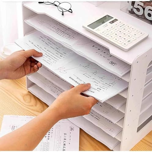 Schreibtisch Organizer - 7-stöckige Briefablage für A3/A4-Papier, Aktenablagen & Dokumentenhalter, Holz Büro Schreibtisch ordentlich für Zuhause Schule