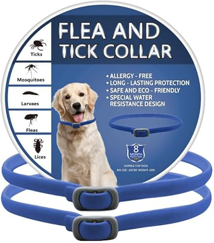 2 Pack Collars for Dogs, Waterproof Dog Collars, 8 Months Protection for Dogs, Adjustable One Size Fits All