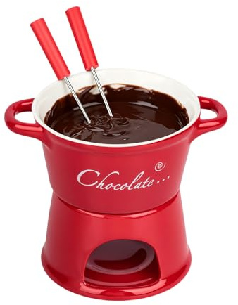 Ceramic Chocolate Fondue Set - Chocolate Fondue Mug with 2 Forks, Chocolate Melting Cup, Light Cheese Warmer Cup, Light Candle Cheese Fondue Sets for Home, Red