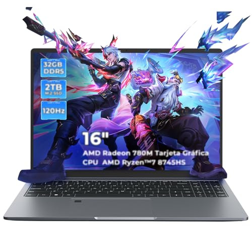 Ninkear Portátil Gaming 16 FHD(2560x1600) Win11, Ryzen 7 8745HS, Radeon 780M, DDR5 32GB RAM 2TB SSD, 100 W, Sensor de Huellas Dactilares, USB-C 4.0
