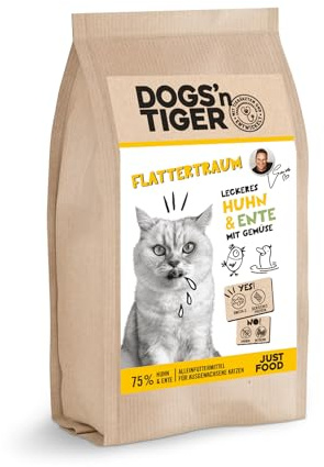 Dogs'n Tiger - Alimento seco para gatos con pollo, pato y verduras, 75% de carne, rico en proteínas y equilibrado, sin azúcar, cereales y conservantes, 1,5 kg