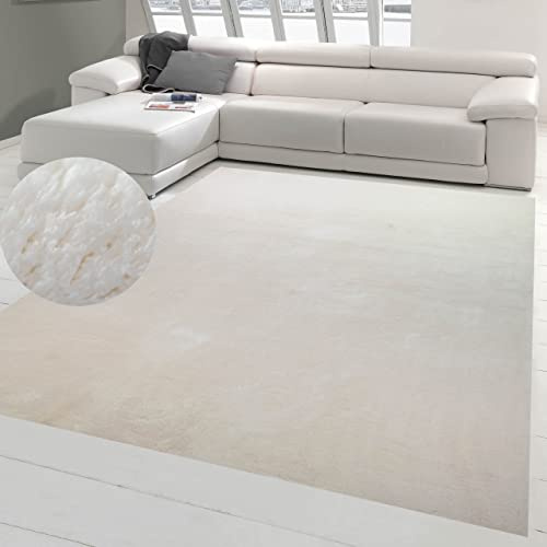 Teppich-Traum Alfombra para salón, cuarto de baño, dormitorio, antideslizante, diseño liso, color crema, 240 x 240 cm, cuadrada