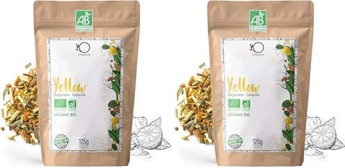 ORIGEENS Bio Tee Ingwer Kurkuma Yell-OW | Bio Kräuter-Tee Kurkuma Schwarzem Pfeffer Ingwer und Zitrone | Als Eistee, heißer Kräutertee, Goldene Milch, Kurkuma Latte (Packung mit 2)