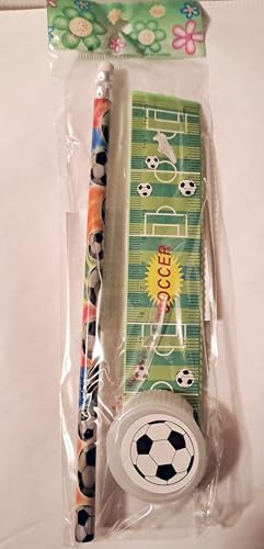 Fußball Schreibset für Kinder, 6er-Pack, mit Bleistift, Lineal 18 cm, Radiergummi und Anspitzer