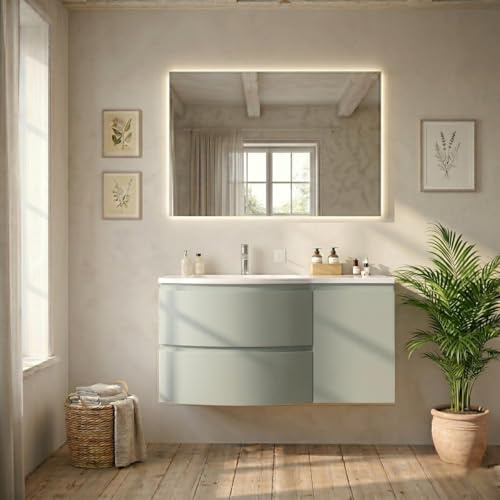 Kiamami Valentina Mobile Bagno Sospeso 105 Cm Verde Salvia Lavabo Sinistra