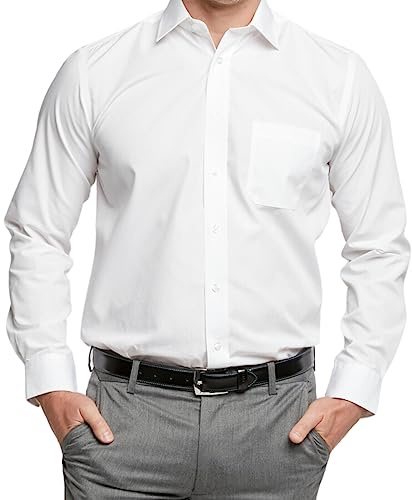 Double TWO - Men’s Dress Shirt – Premium, Easy-Care, Non-Iron Dress Shirt, Classic Fit, Long Sleeve Business Shirt with Pocket - White, 17in Collar
