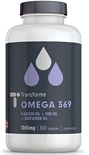 Transforme Omega 3 6 9 Fish Oil 1000mg 365 Capsules, Fish Oil, Flaxseed Oil & Sunflower Seed Oils, EPA, DHA, ALA, LA, Oleic Acid, 3 Softgel 3000mg Serving, Gluten Free, UK Made