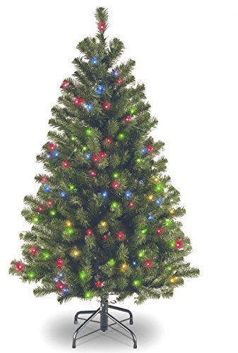 National Tree Company 4.5 ft Pre-Lit North Valley Spruce Artificial Christmas Tree, 200 Multicolor Lights, 398 Tips, Includes Stand, Green