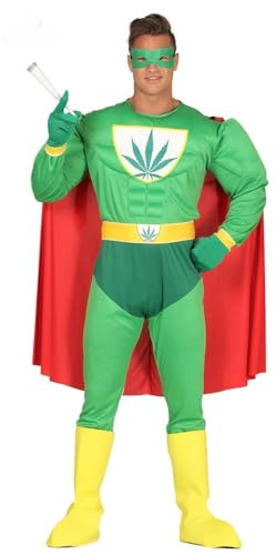 shoperama Herren-Kostüm Marihuana Hanf Superheld mit Muskeln Superhero Erwachsene JGA Karneval Junggesellenabschied, Größe:L