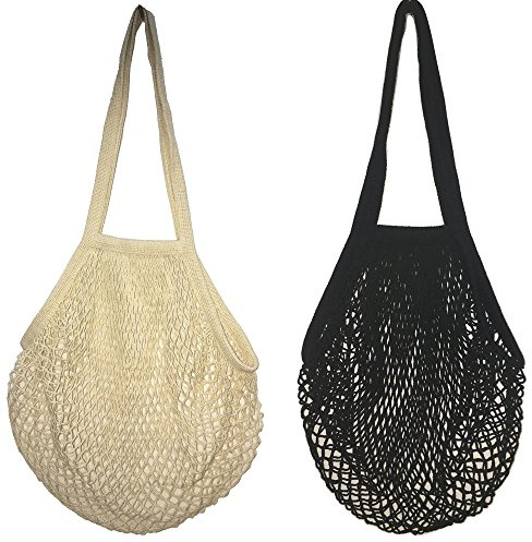 Wiederverwendbare Einkaufstasche von Metyou, 2 Stück, aus Netzstoff, Organizer, Tasche für Obst Schwarz