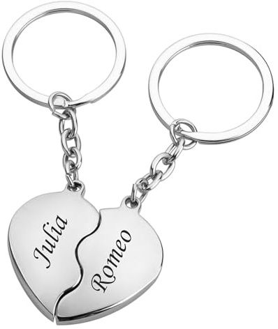 Schmalz Herz Schlüsselanhänger aus Metall inklusive Gravur Partner-Schlüsselanhänger BROKEN HEART geteiltes Herz ICH LIEBE DICH