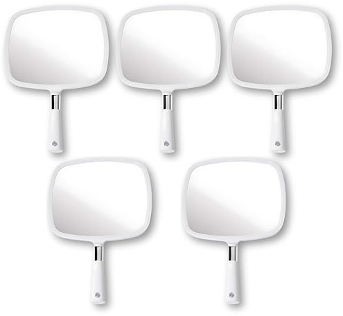 MIRRORVANA Stort paket med 5 handhållna spegelset för frisörer och salong – perfekt för hem, resor och smink med långt bekvämt handtag och distorsionsfri HD-reflektion – 33 cm längd x 23 cm bredd (vit
