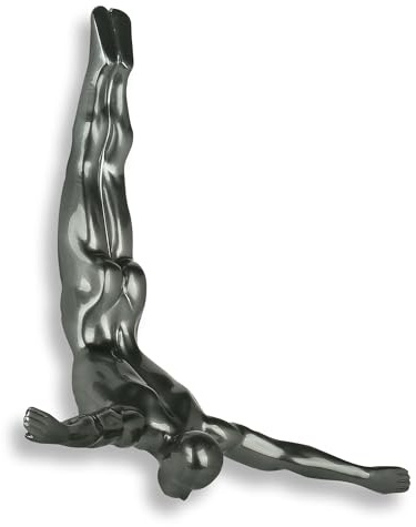 ADM 'Taucher klein' – Moderne Figurskulptur aus Kunstharz mit Metalleffekt zum Aufhängen an der Wand – Anthrazit – Höhe 28 cm