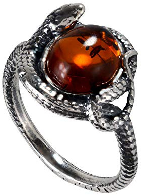 HolidayGiftShops GIA Certified Sterling Silver and Baltic Honey Amber Snake Adult Ring- size 7
