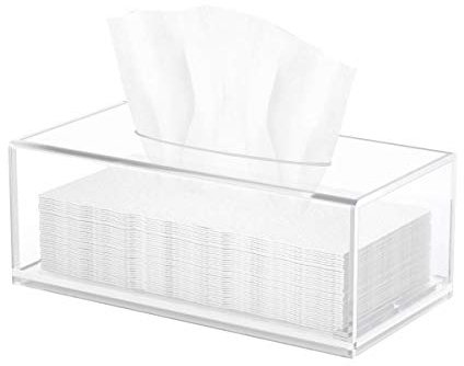 HIIMIEI Quadratisch Kosmetiktücherbox, Acryl Tücherbox | Tissue Box mit Magnetabdeckung für Esszimmer Badezimmer Schlafzimmer Auto Büro (Klarer, 25 × 13 × 9 cm)