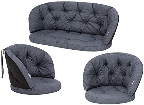 PillowPrim Kissen für Rattangarnitur, Bankkissen, Bankauflagen Kissenset Freizzeit Kissen Polster Sommerbänke Set 2 Sesselpolster + Bank Navy Blau