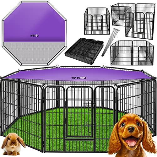 LovPet Welpenlaufstall Freilaufgehege Welpenauslauf I Hundelaufstall XXL 8 Gitter je 80x80 cm I Wetterfester Tierlaufstall mit Tür für Hund Katze Welpe Kaninchen Meerschweinchen I mit Dach & Erdankern