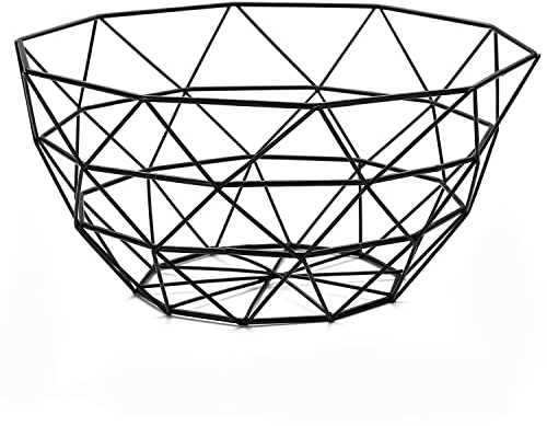 HOMQUEN Cesto per Frutta, Cesto per Frutta, Cesto per Frutta in Filo Metallico per Cucina, Cesto per Frutta per Bancone da Cucina, Cesto per Frutta Verdura Snack (Quadrato Alto, Nero)