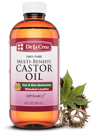 De La Cruz Castor Oil - 100% Pure Castor Oil for Hair, Skin, Eyelashes, and Eyebrows - USP Grade, 8 FL Oz