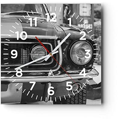 Orologio da Parete in Vetro Ford Mustang Mach 30x30cm Piccolo Moderno Orologio da Muro Per Casa Cucina Soggiorno Silenzioso Wall Clock Decorazione Orologio da Appendere - C4AC30x30-4619