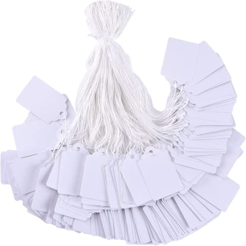 VIEVRE Preisschilder, 100 Stück Etiketten, Weiße Anhänger, Flohmarkt Preisschilder Mit Elastischer Aufhänge Schnur für Schmuck Geschenk Hang Tags