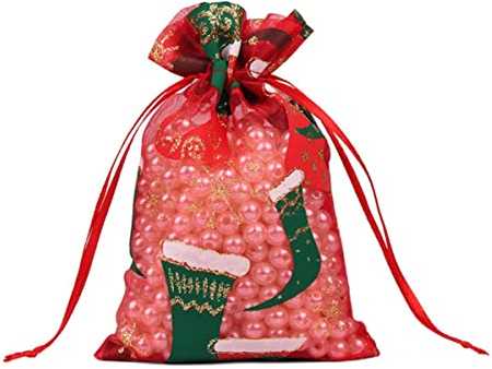 CTLH20 50/100 STK. 10 x 15 cm, 13 x 18 cm, farbig, rot, weiß, Weihnachts-Organzasäckchen, Gaze-Element, Schmucksäckchen, ziehbar, Organza-Geschenktüten, 55-Weihnachtssocken, 13 x 18 cm, 100 Stck
