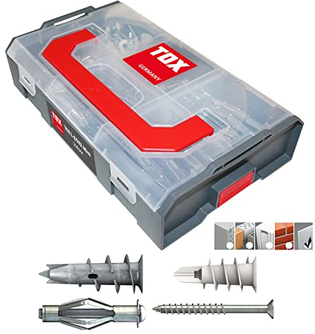 TOX L-BOXX Mini Indoor Dübelsortiment, 120 tlg., anpassbar, stapelbar, mit Spiral, Spiral Plus und Acrobat in unterschiedlichen Größen für Befestigungen in Gipskarton- & Gipsfaserplatten, 094901401