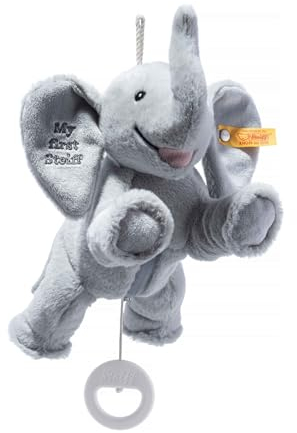 Steiff Kuscheltier My First Ellie Elefant Spieluhr, Süßes Stofftier, Jungen, Mädchen & Babys ab 0 Monaten, Soft Cuddly Friends, Spielzeug 25 cm, Hellgrau, 242731