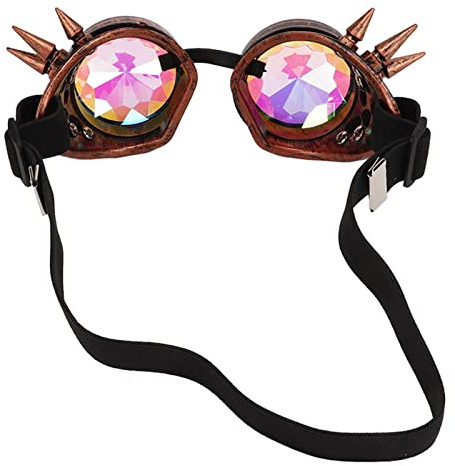 VBESTLIFE Kaleidoskop-Rave-Brille,Halloween-Kaleidoskop-Rave-Brille, Regenbogen-Kristalllinsen, Verstellbare Trippige Psychedelische Steampunk-Brille (Lila Bronze)