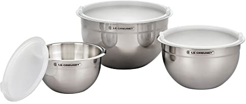 LE CREUSET 3-teiliges Rührschüsselset aus Edelstahl mit Deckel, 41901000010000